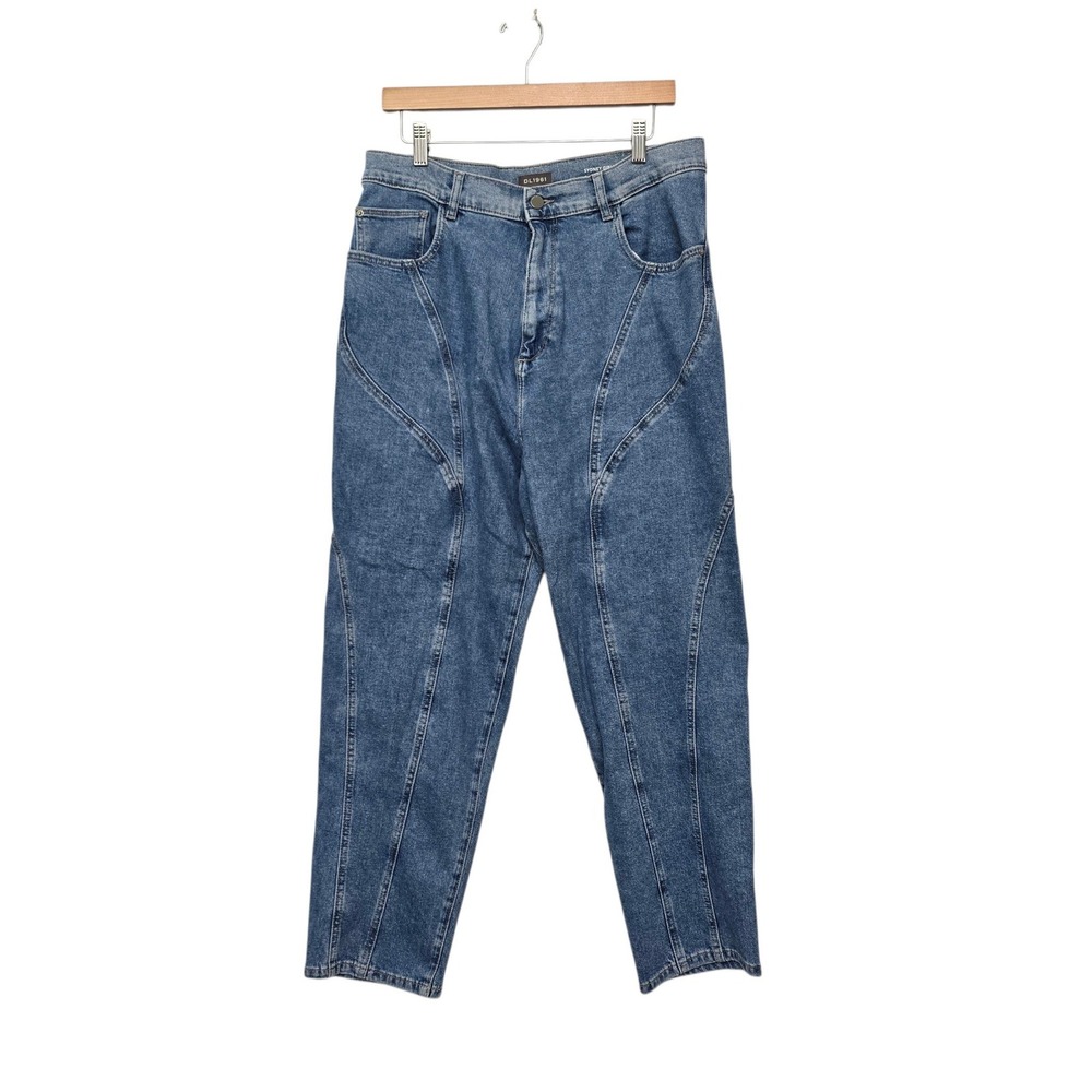 DL1961 Sydney Girlfriend Tapered Jeans Blue Seamed Paneled Denim Size 32